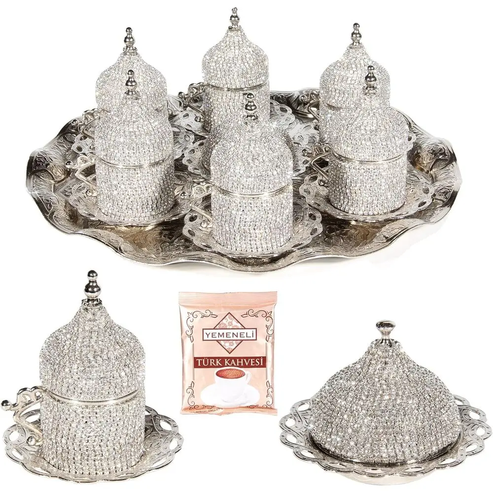 

Набор турецких кофейных чашек, держатели для блюдца, украшенные серебром