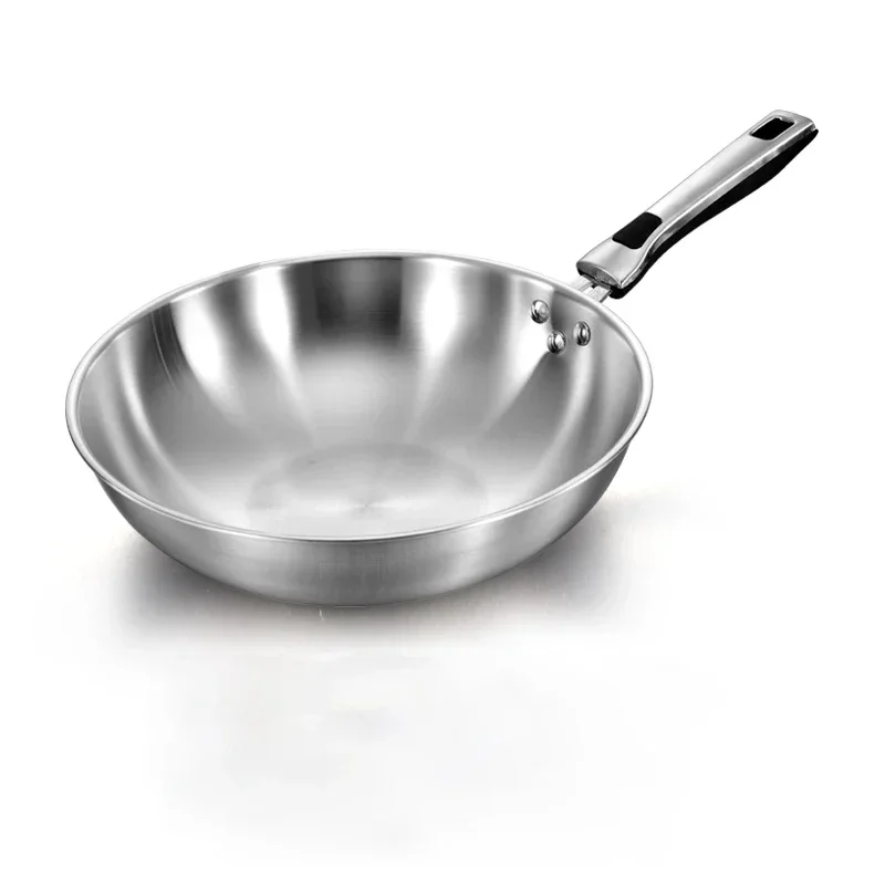 32cm Fume-free Non-stick Pan Wok 304 Stainless Steel Frying Pan with Glass Cover Household Uncoated Wok Cooker Gas Suitable