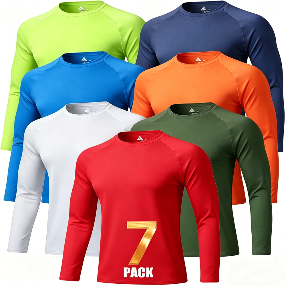 

7 Pack Men's Long Sleeve Shirts Sun Protection Shirts Lightweight UPF 50+ Rash Guard for Running Workout Fishing
