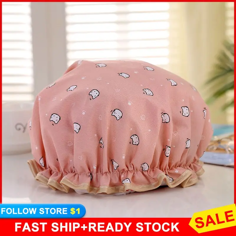 

1Pcs Bathing Cap Cartoon Double Layer Waterproof Polyester Cotton Hair Cover Multicolor Shower Hats Bathroom Products