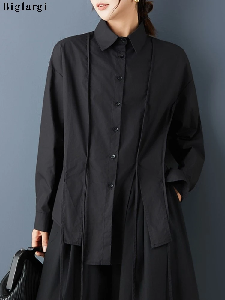 

Осенние рубашки большого размера, женские нерегулярные повседневные тонкие модные женские блузки с длинным рукавом, женские рубашки, топы