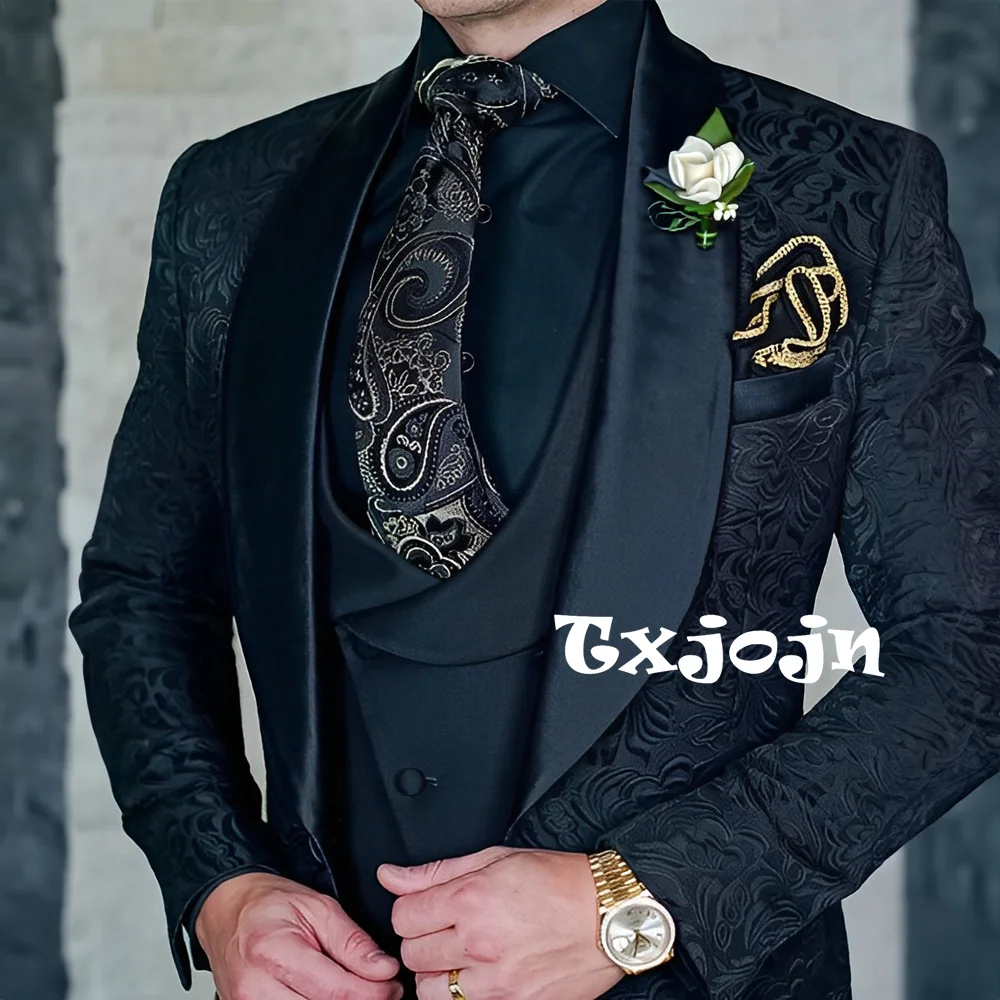 

Classic jacquard Men's 3-piece Suits Wedding Groom Dresswear Handsome Elegant Suit Set For Formal Party 2025 Customized Tuxedo