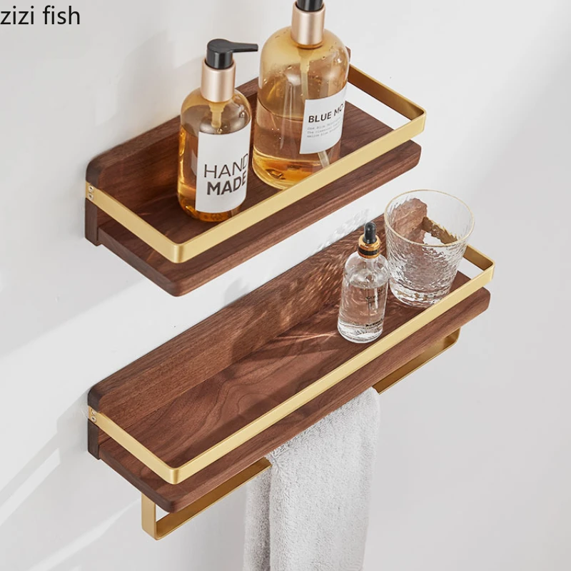 Bathroom Solid Wood Storage Rack Towel Rack Wall Mounted Shelf Decorative Frame Towel Holder Storage Organizer Storages