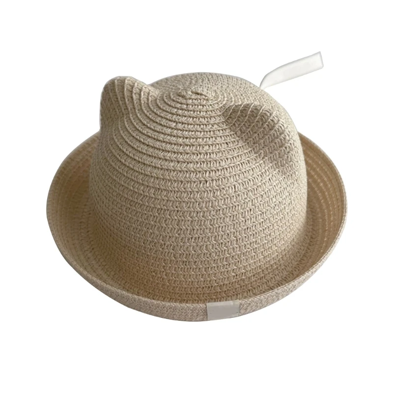 Summer Children's Straw Hat Boy Sunhat Handsome Travel Beach Caps Boy Girls Sunshade Caps Little Ears Basin Hat