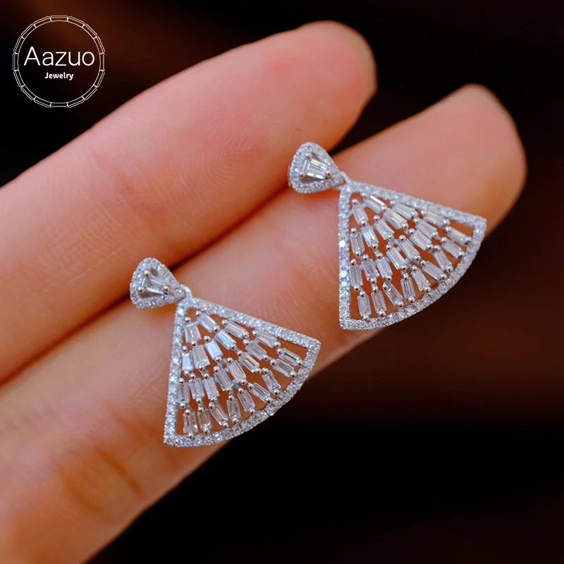 

Aazuo 18K Solid White Gold Real Natrual Diamonds 0.80ct fan-shaped Stud Earring Gifted For Women Advanced Wedding Party Au750