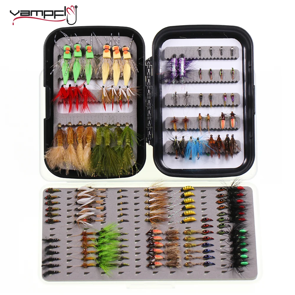 

Vampfly 52/100pcs Fly Fishing Flies Kit With Dry/Wet Flies Hare's Ear Nymph Elk Hair Caddis Royal Wulff Zebra Midge Epoxy Buzzer