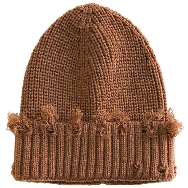 Winter Adult Broken Hole Knitted Hat for Women and Men Vintage Personality Beggar\'s Beanies Ski Cap for Kid 1 piece