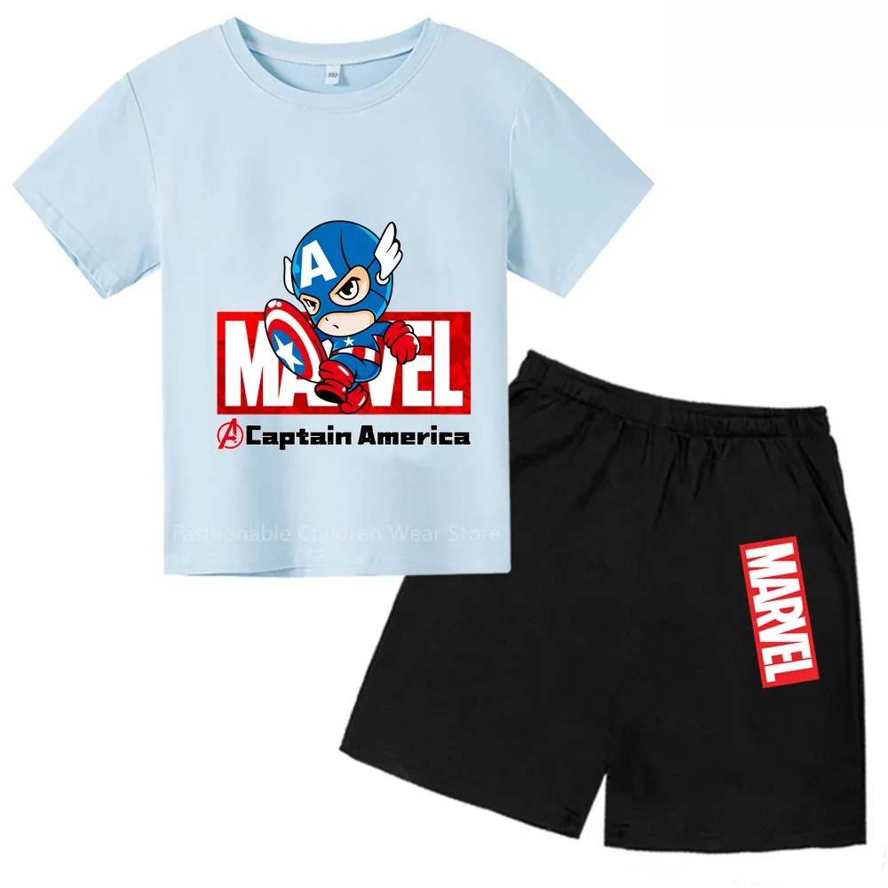 Marvelous Avengers Q-Edition Captain America Cartoon Design Kids' T-shirt and Shorts Combo - Chilly & Stylish for Fun