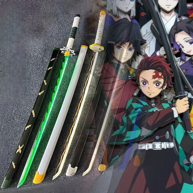 Katana LED de Demon Slayer de 80/100 cm, espada larga iluminada, accesorio de cosplay de anime Demon Slayer, katana japonesa de tamaño real, espada samurái.