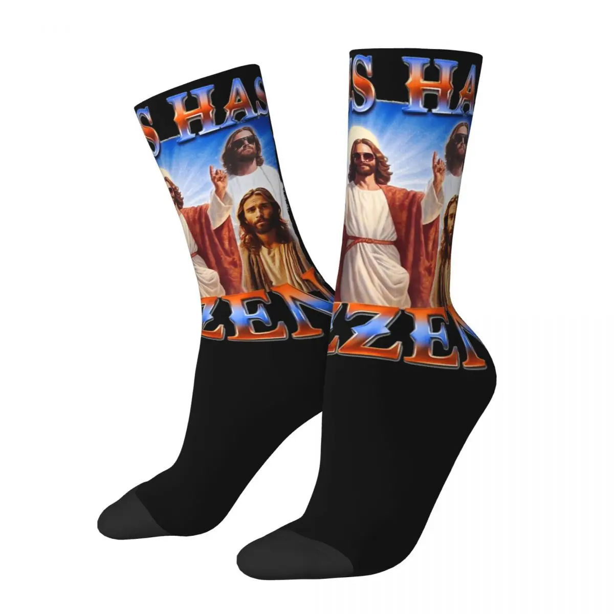 

Winter Warm Cool Women Men Jesus Has Rizzen Socks Christian Religious Breathable Football Socks