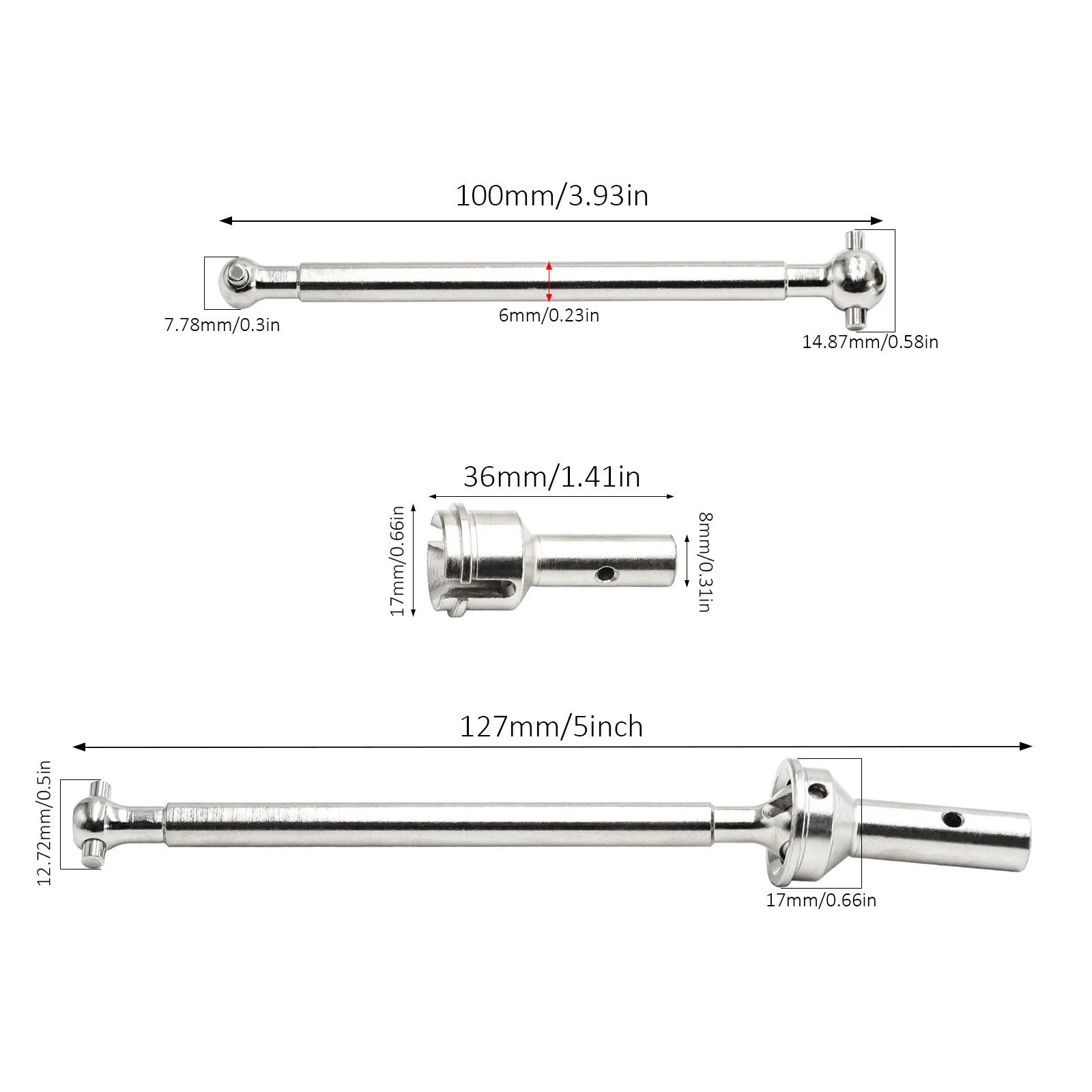 وصلات عالمية CVD أمامية/خلفية من الفولاذ عالي الكربون لـ 1/7 ARMMA INFRACTION/LIMITLESS 6S BLX & 1/8 TYPHON 6S BLX