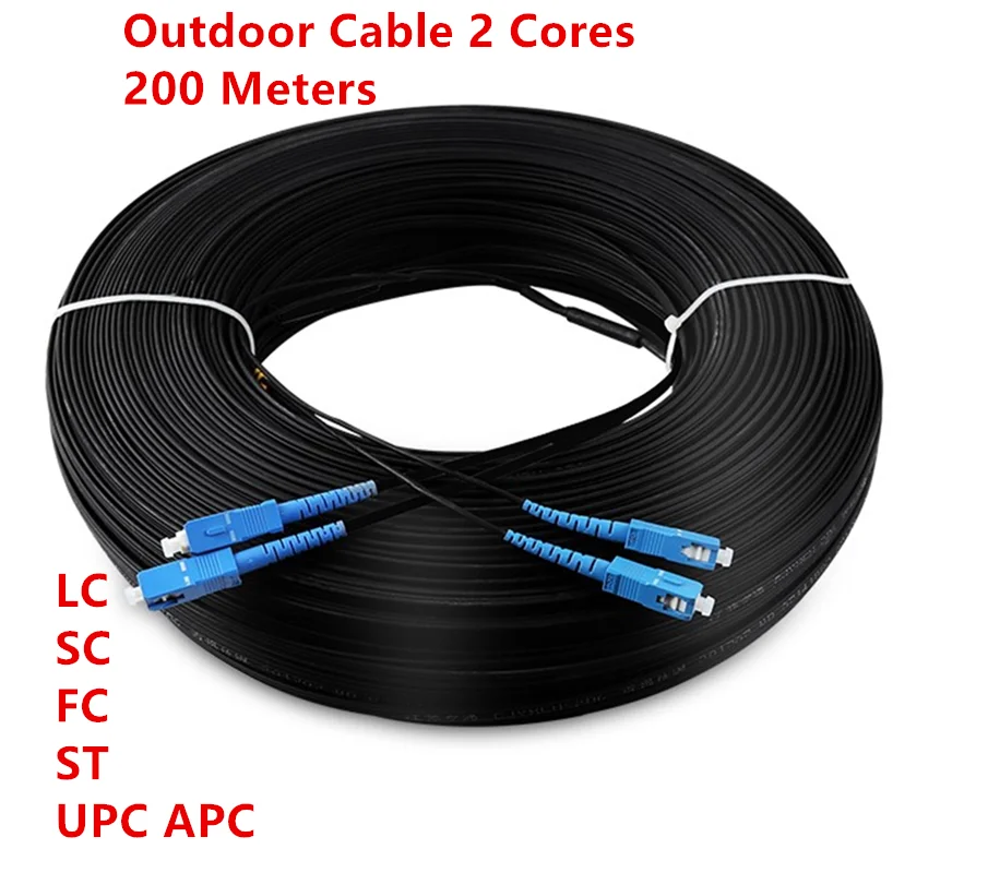 Outdoor Fiber Optic Drop Cable, FTTH, 3 Steel, 2 Cores, Fiber Optic Patchcord, Jumper with LC SC FC ST Connector, 200m