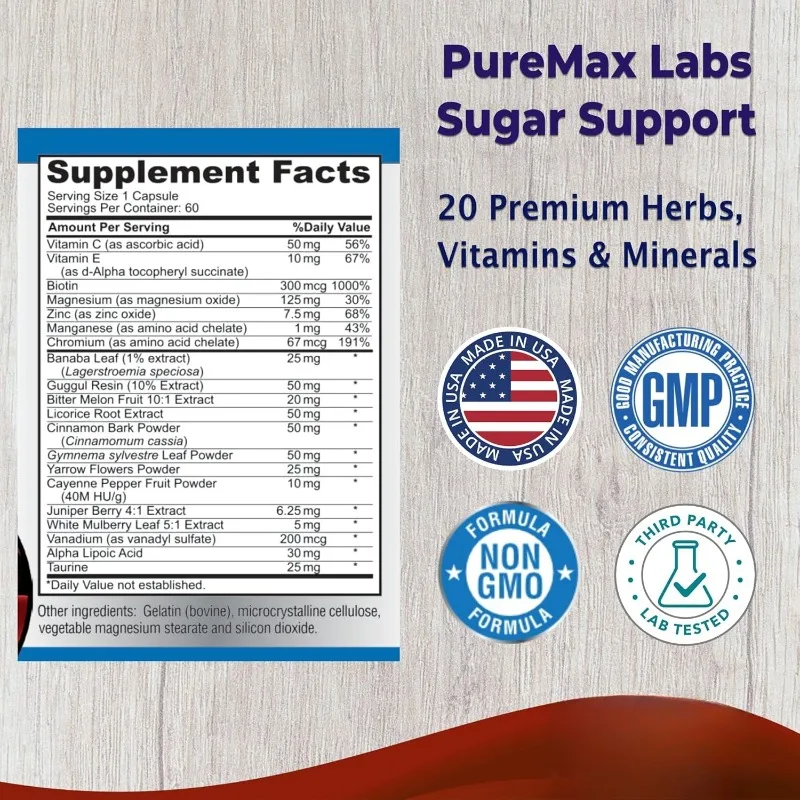 ملحق داعم يحتوي على القرفة والكروم وحمض الدهون -20 عشبة وفيتامينات - غير جراثيم، 60 كبسولة #3