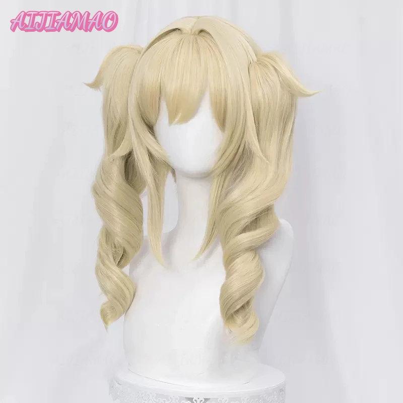 Peluca rubia dorada de 40cm para Cosplay, pelucas de Anime sintéticas resistentes al calor para Halloween, gorro de peluca