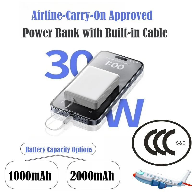 

20000mAh Power Bank with Built-in Cable,for Huawei,for Apple, Airline-Carry-On Approved
