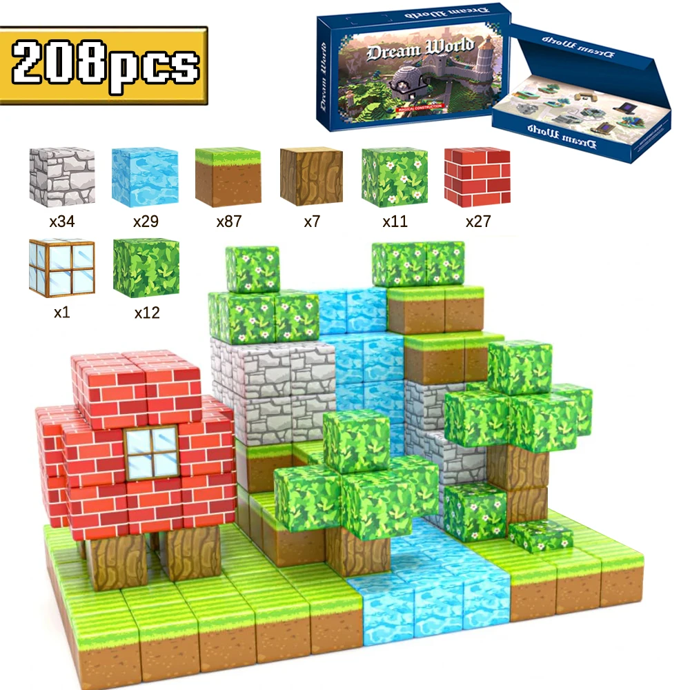 Magnet Building Cube 208pcs Magnetic Blocks Construction Set Over 3 Year Old Diy Montessori Educational Toy Children Gifts