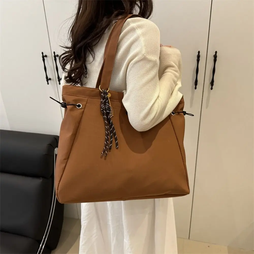 

Korean Aesthetic Drawstring Tote Bag Casual High Capacity Pleated Shoulder Bag Leisure Solid Color Underarm Handbags Men Women