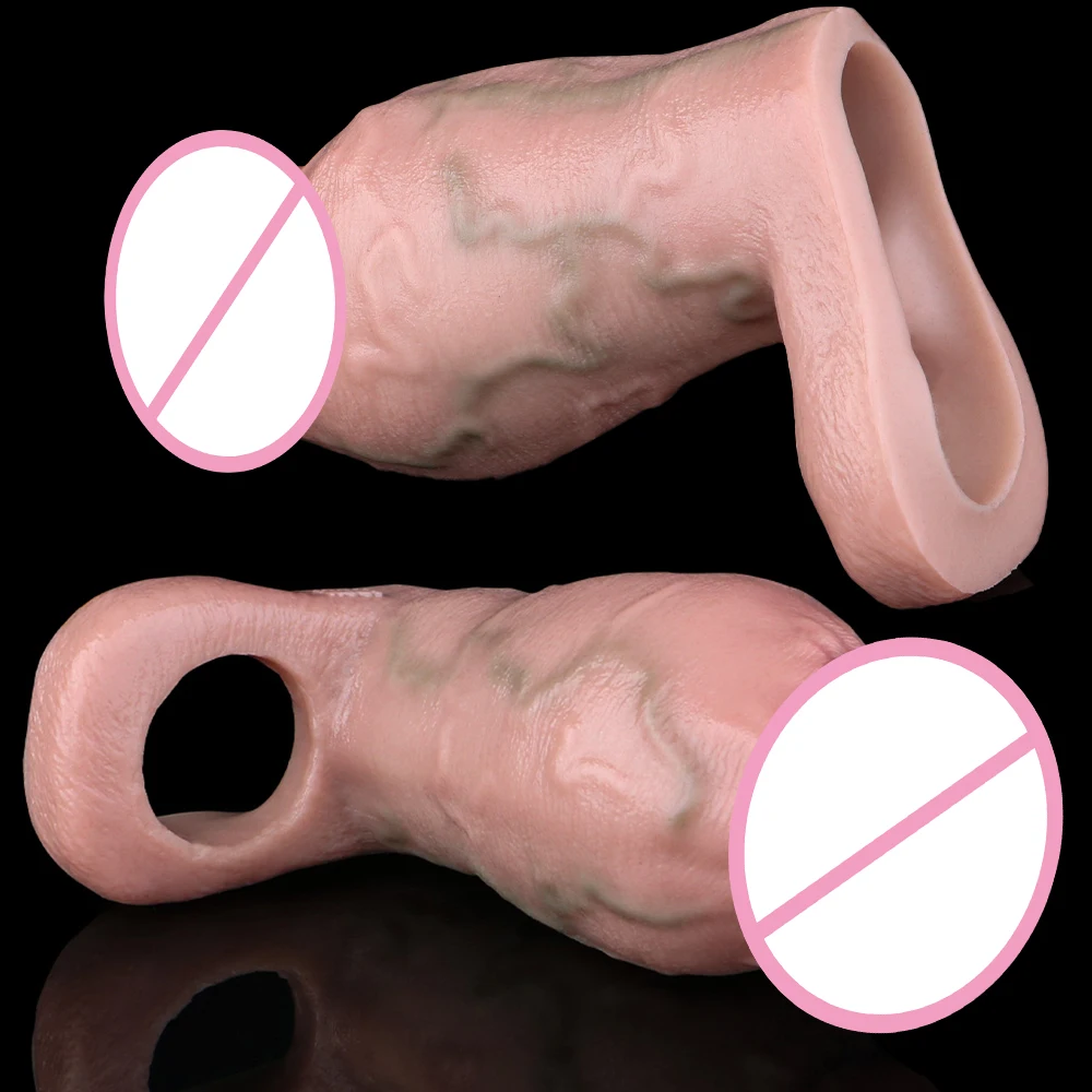 SXXY Open-ended Super Weiche Realistische Penis Enlarger Sleeve Mit Anti-drop Silikon Männliche Verzögerung Ejakulation Sex Produkte für Coupl