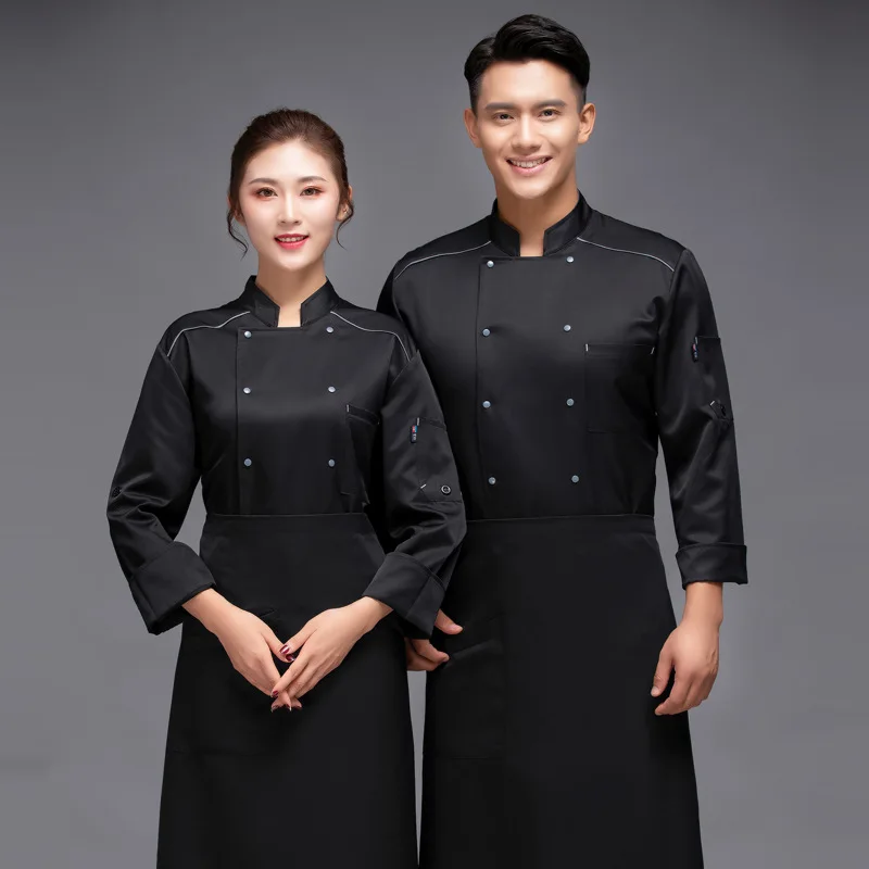 Hotel Chef Overalls Men's Long-Sleeved Wear-Resistant Back Kitchen Cook Clothes Short-Sleeved Breathable Pastry Baker Women