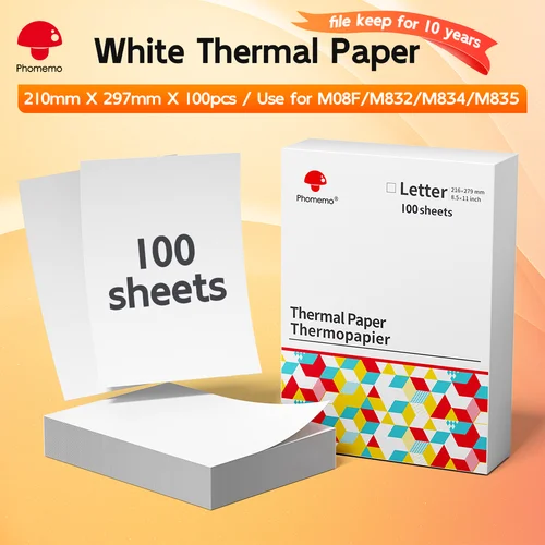 Papel para impresora térmica Phomemo de 8,5 x 11 pulgadas, impresión térmica avanzada, papel térmico compatible con M08F-Letter, M832, M834