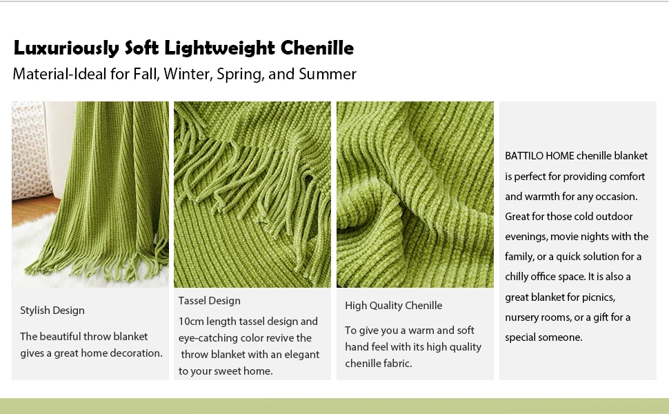 Battilo Chenille Knit Blankets with Tassels Caramel Plaid Throw Blanket for Bed Couch Decorative Sofa Blanket Bedroom Fall Decor