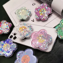 Soporte de anillo de dedo para teléfono móvil, accesorio de arena movediza líquida, estrellas, flor de cristal, polvo brillante transparente, soporte plegable Universal
