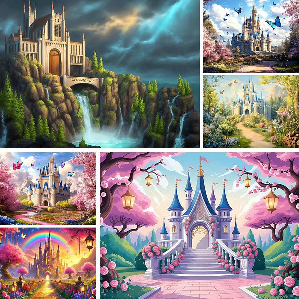

Dream Fairy Tale Rainbow Castle Theme Backdrop Princess Girl Birthday Party Decor Banner Baby Shower Photography Background Prop