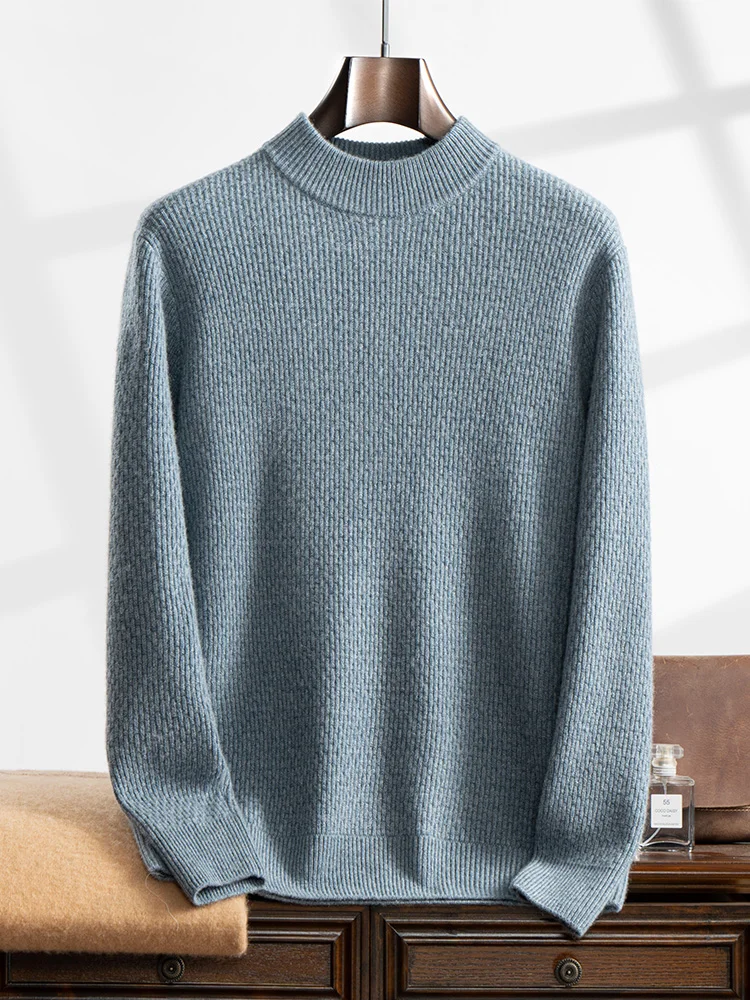 Jesień Zima Gruby Mężczyźni 100% Kaszmirowy Sweter Mock Neck Pullover Długi Rękaw Kaszmir Dzianina Smart Casual Comfy Odzież Tops