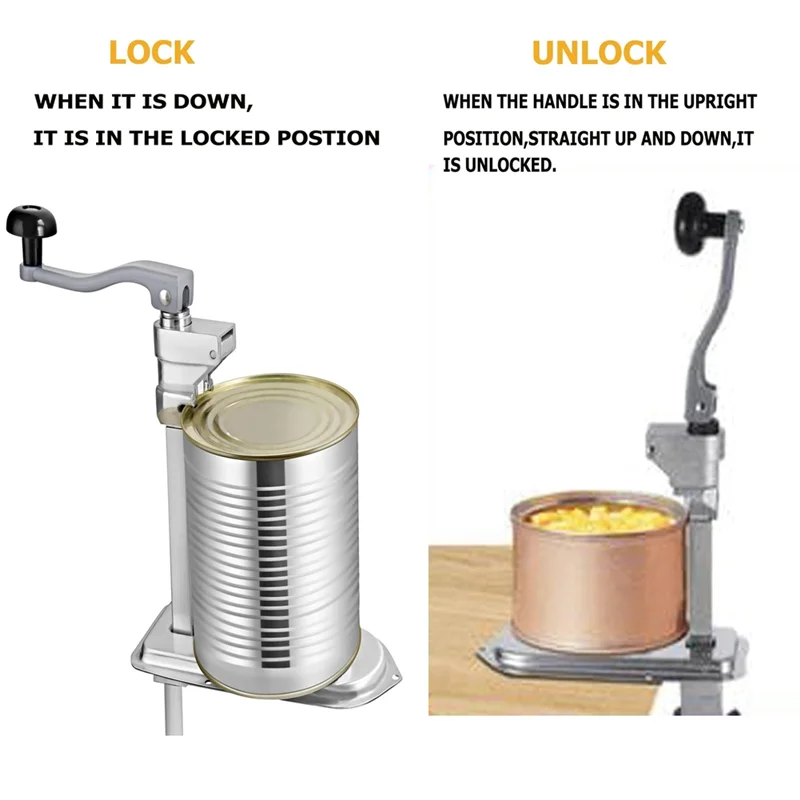 

Горячая ручная 24,6-дюймовая сверхмощная коммерческая открывалка для консервных банок для больших банок до 17,9 дюймов, настольная промышленная конструкция