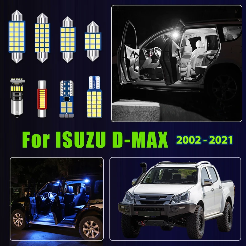For ISUZU D-MAX Dmax 2002 - 2013 2014 2015 2016 2017 2018 2019 2020 2021 8pcs Car LED Bulb Interior Lamp Trunk Light Accessories
