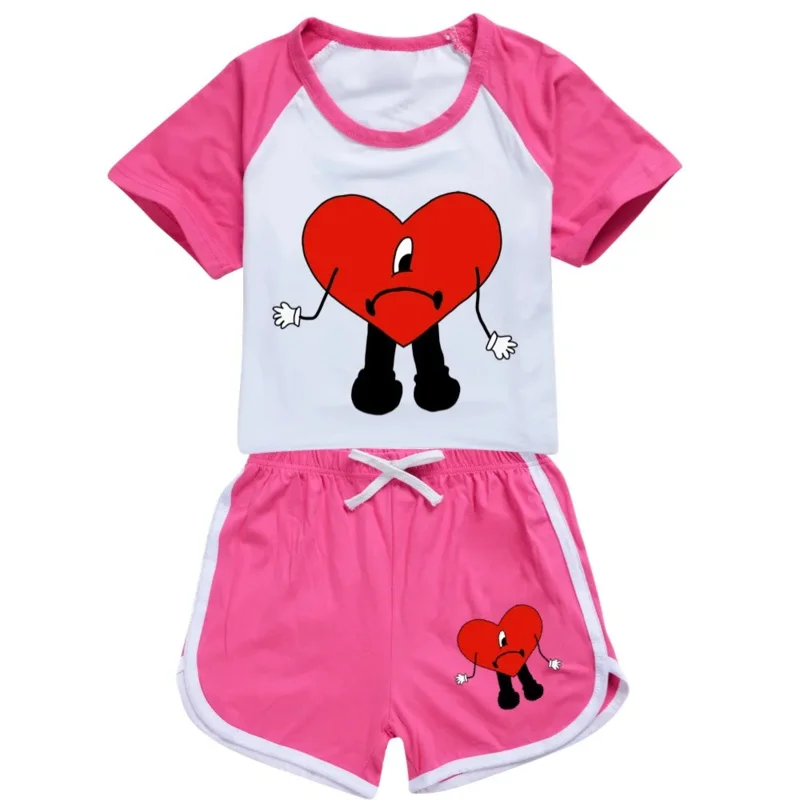 AIAI 2025Un Verano Sin Ti Bad Bunny Boy ملابس بيجامات صيفية قطنية بأكمام قصيرة تي شيرت + شورت زي بناتي رياضي غير رسمي