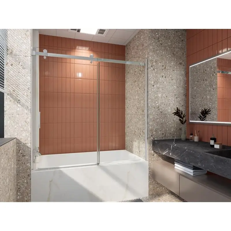 

56-60 in W x 58 in H Mod Semi-Frameless Sliding Tub Door Chrome 5/16 in Clear Glass