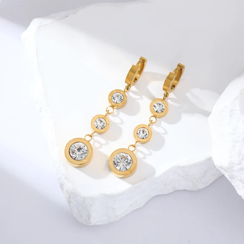EILIECK 316L Stainless Steel Round White Zirconia Dangle Earrings For Women Fashion Ear Drop Waterproof Jewelry Holiday Gift