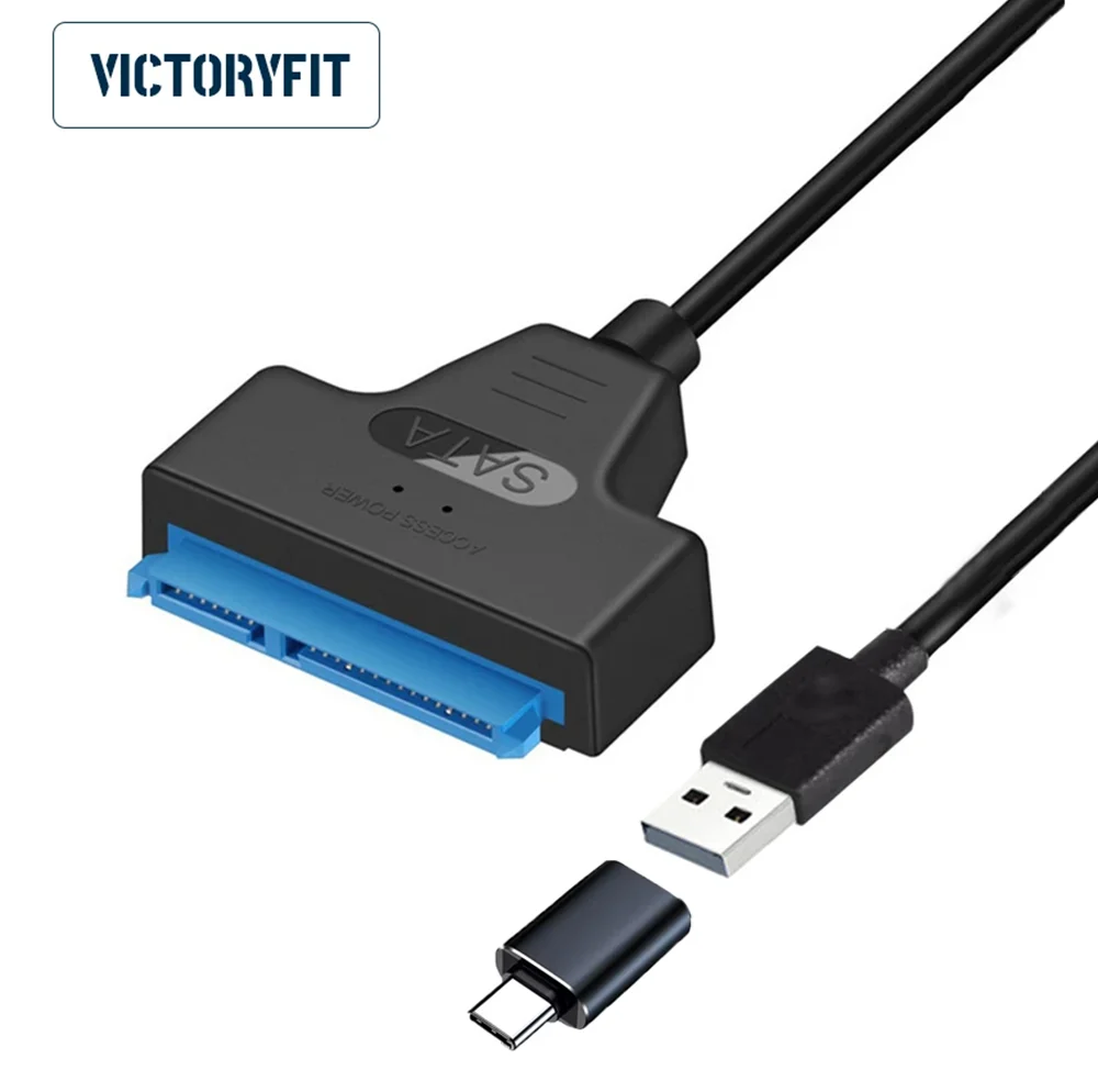 SATA para USB tipo C cabo adaptador, disco rígido, HDD, SSD, transferência de dados, 22 pinos, USB 3.0, 2.0, 2.5"