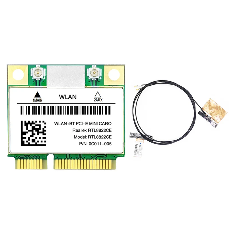 New RTL8822CE WiFi Card+Antenna 1200Mbps 2.4G+5Ghz 802.11AC Network Mini PCIe BT5.0 Support Laptop/PC Windows 10/11