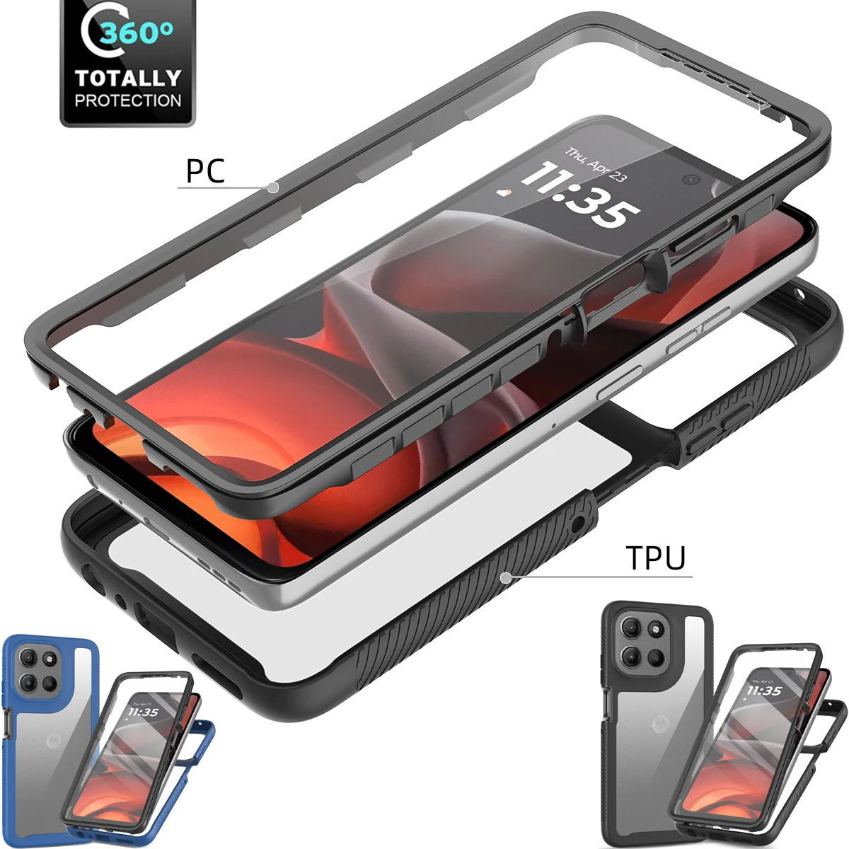 

360 ° Полнозащитный чехол для телефона Motorola MOTO G56 5G, противоударный чехол, защитная пленка для экрана, чехол для телефона, двухслойная структура