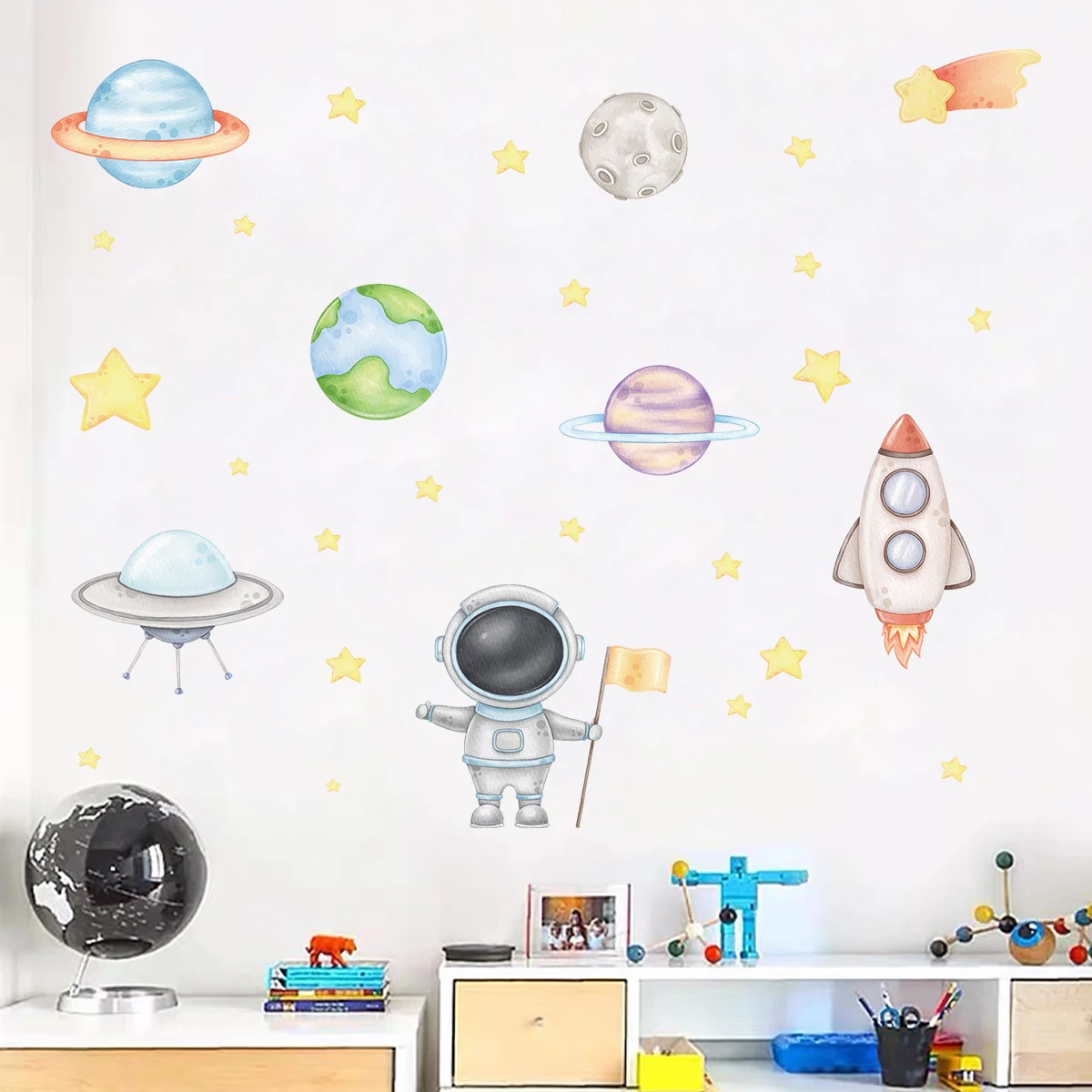 Cartoon Planet Rocket Astronaut Wall Stickers for Children Room Kids Room Decoration Baby Bedroom Decor for House Wall Decals