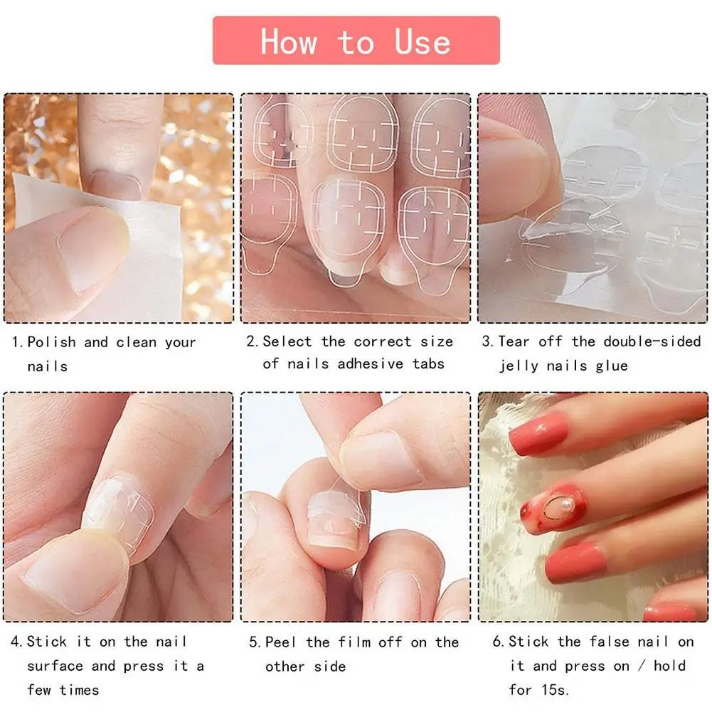 Faux Ongles Autocollants N64.Double Face Transparents et Invisibles, Tampon de Gel de Bain à Pression, Outil de Manucure, 120 Pièces