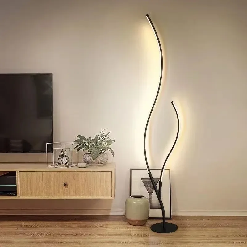 New Minimalist and Personalized Small Branch Circular Base Vertical LED Light Source Curved Artistic Line Floor Lamp