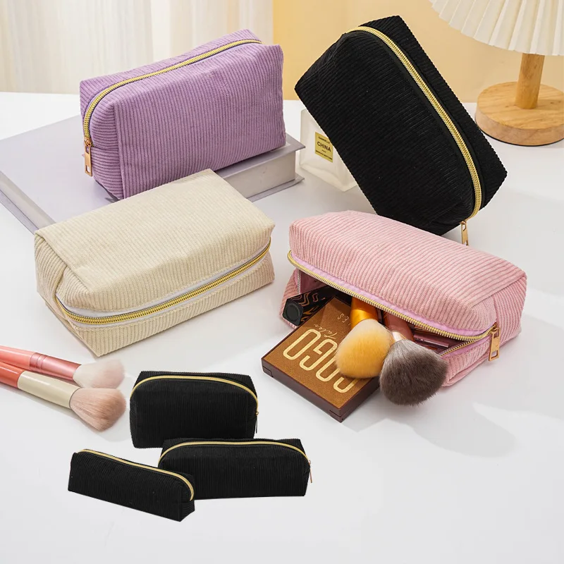 Wiederverwendbare Corduory Damen-Kosmetiktaschen mit Reißverschluss, für Damen und Kinder, Reise-Make-up-Etui, Zubehör, Federmäppchen für Studenten