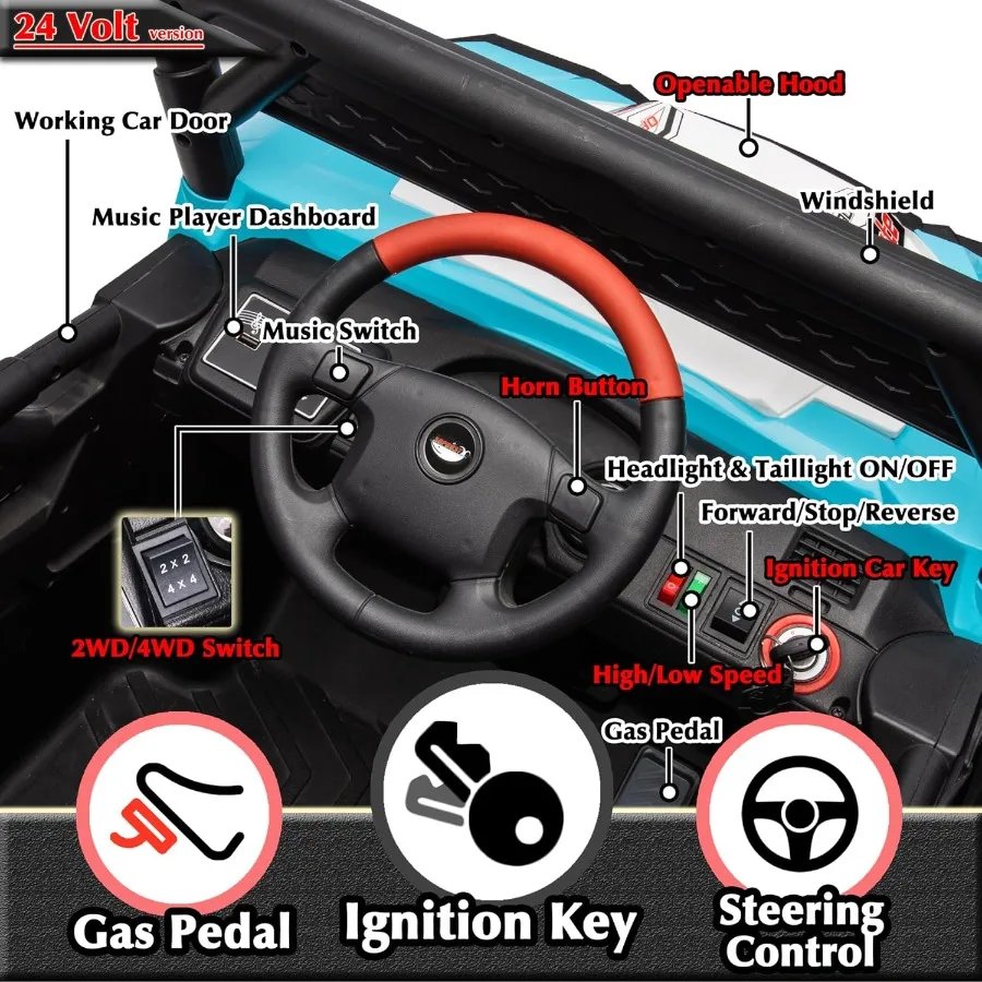 24V 7Ah Kids UTV Ride On Car with Remote Control 4WD Battery Powered Ride On Toys Off-Road Electric Car for Boys Girls, Music P