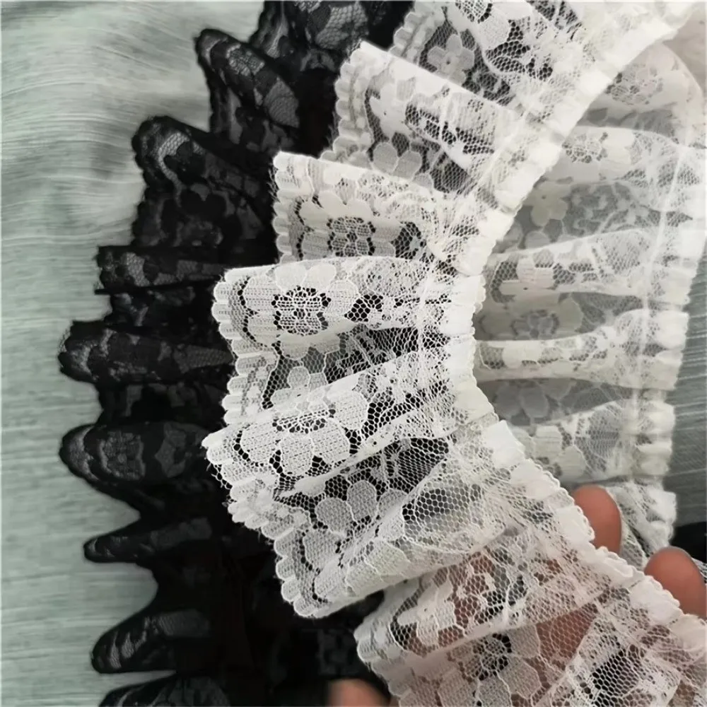 6cm Width Ruffle Lace Trim White Color Black Color Embroidery Lace Trim Embroidery Design Ruffle Style DIY Sewing Applique