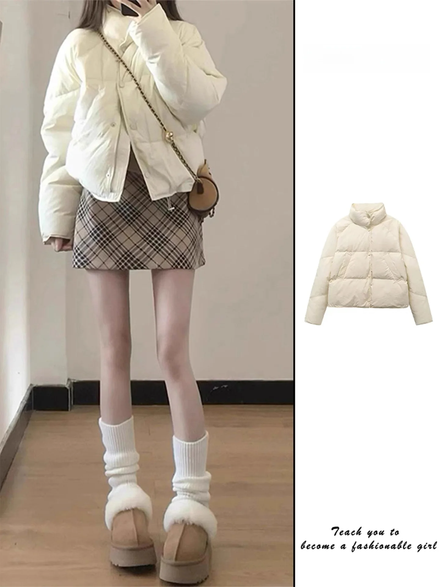 

Korean Sle Faionable White Stand Collar down Cotton Jaet Women's ort Thi Warm Bread Sle Coat Winter Outerwear