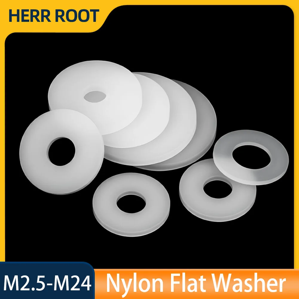 M2.5 M3 M4 M5 M6 M8 M10 M12 M16 M20 M24 White Nylon Flat Washers Insulating Plain Gasket Sealing Ring Spacer Flat Washer