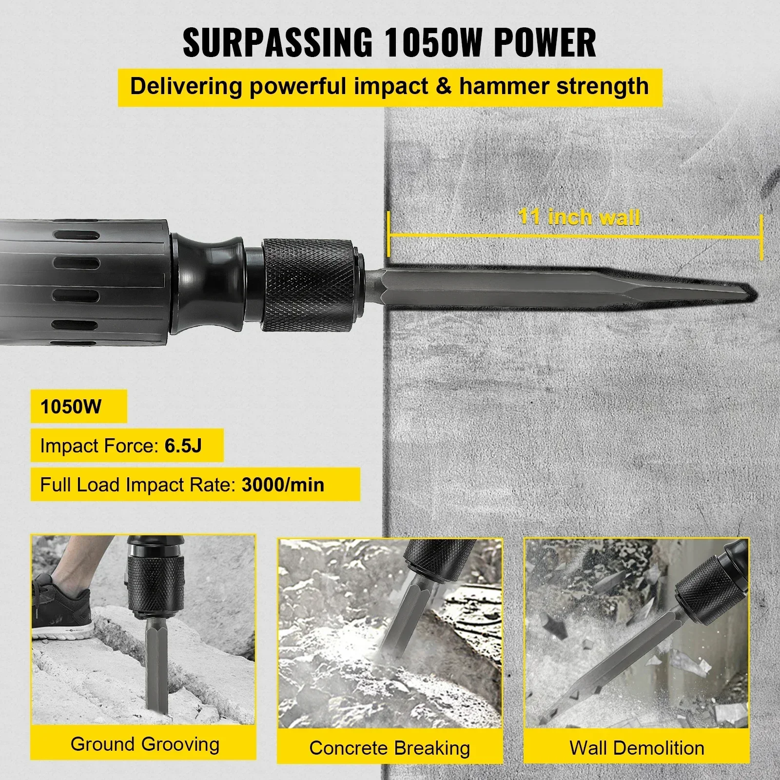 مطرقة هدم 1050 وات مطرقة جاك إزميل مسطحة ونقطة 0.67 بوصة 9.5 أمبير قواطع خرسانة سلكية تقبل بت SDS-Plus