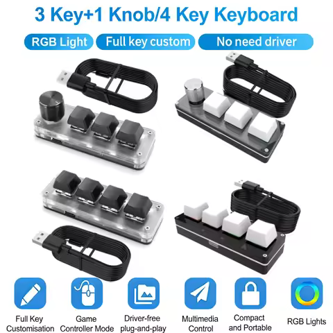 3 Key 1 Knob/4 Key Mini Mechanical BT Keyboard RGB USB Programming Macro Custom Keyboard Copy Paste Mini Button Gaming Keypad