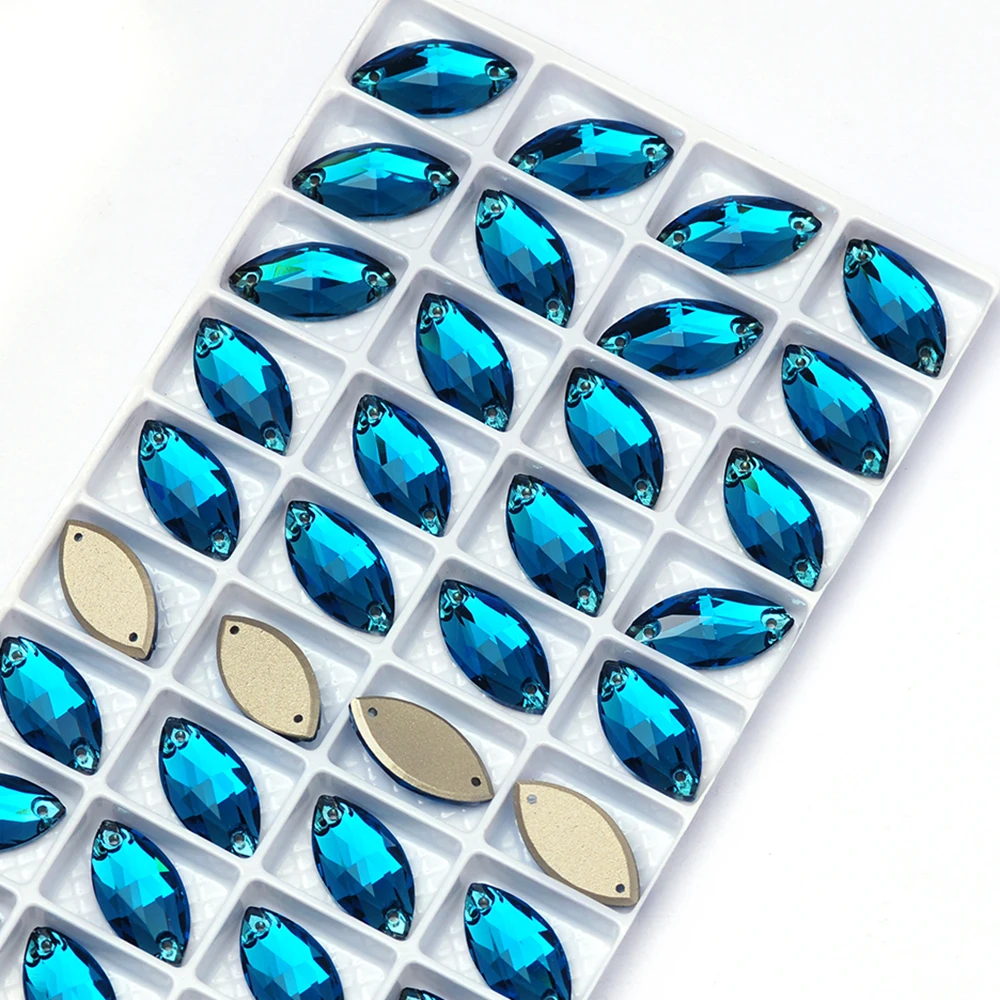 PUBRILEX Blauer Zirkon Rivoli Tropfen Kosmische Kristallsteine Flache Rückseite Strass zum Aufnähen für Kleidung, Kleider, Handarbeiten und Dekoration – Detail 5