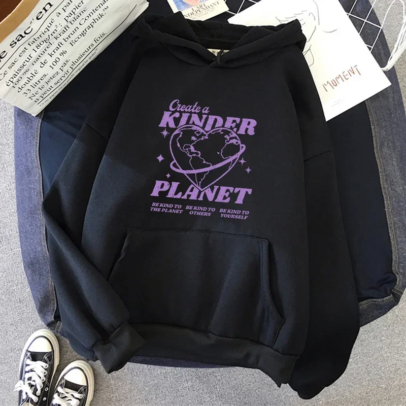 Create a Kinder Women hooded sweatshirt with planetary patterns multi-color round neck sportswear hip-hop style casual