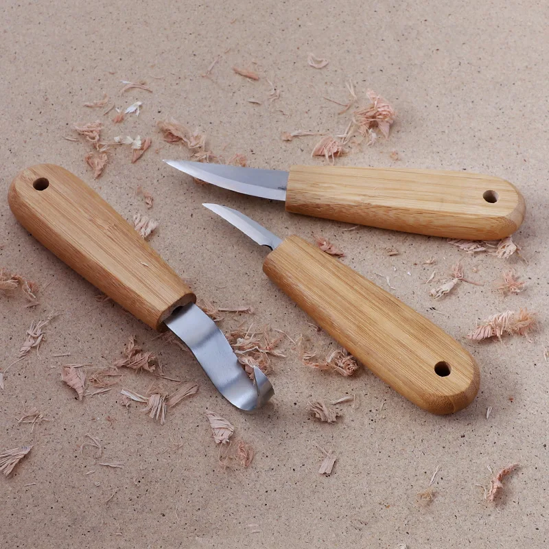 Carving knife, bamboo handle, digging spoon, bending knife, wood cutting, detail shaping, chrome molybdenum vanadium steel