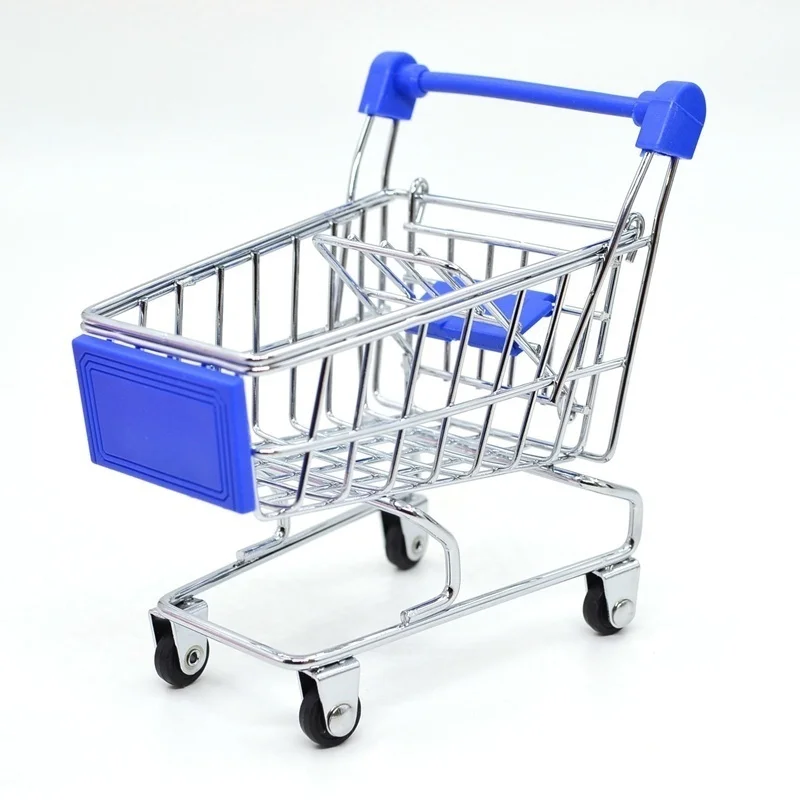 Mini Shopping Cart Kids Toys Simulation Supermarket Hand Trolleys Pretend Play Toy Kids Room Desktop Storage Basket Kids Toy